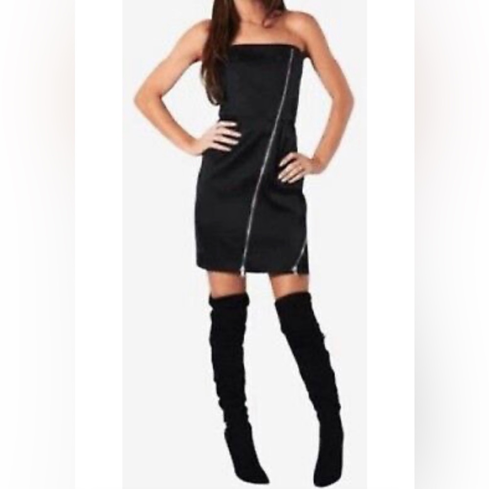 Alice Olivia Black Satin Zipper Mini Dress Size 8